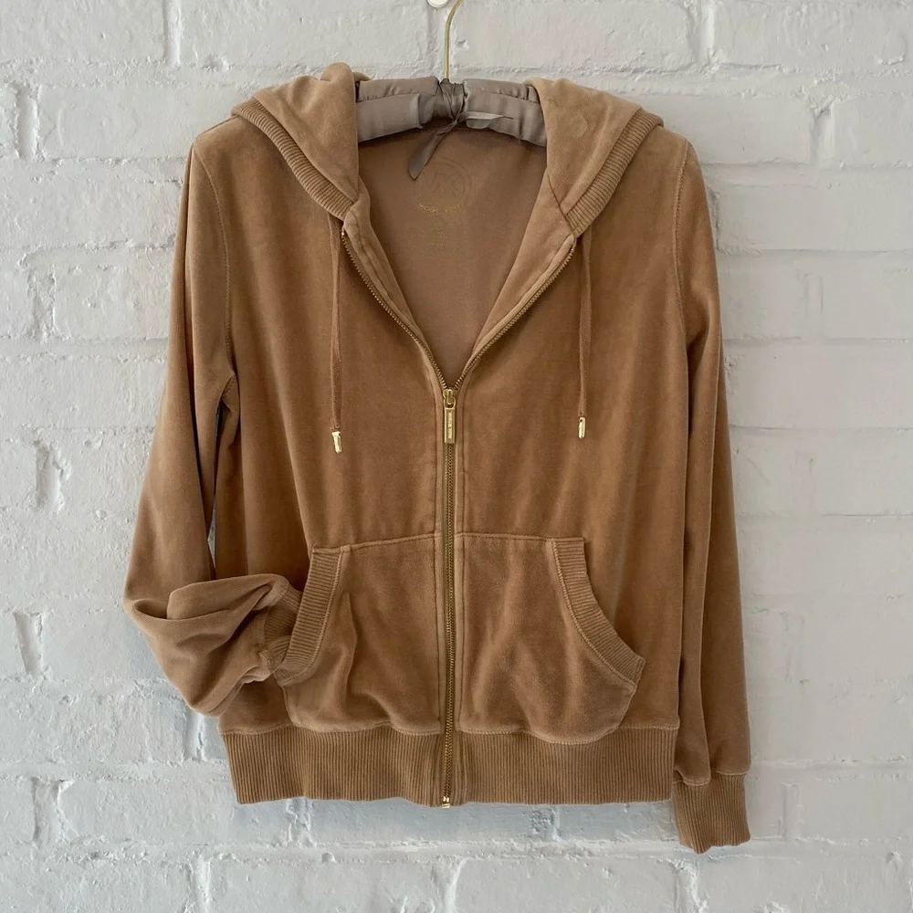 Velour Tracksuit Michael Kors 2 Piece Set in Camel Tan Color - Picture 2 of 9
